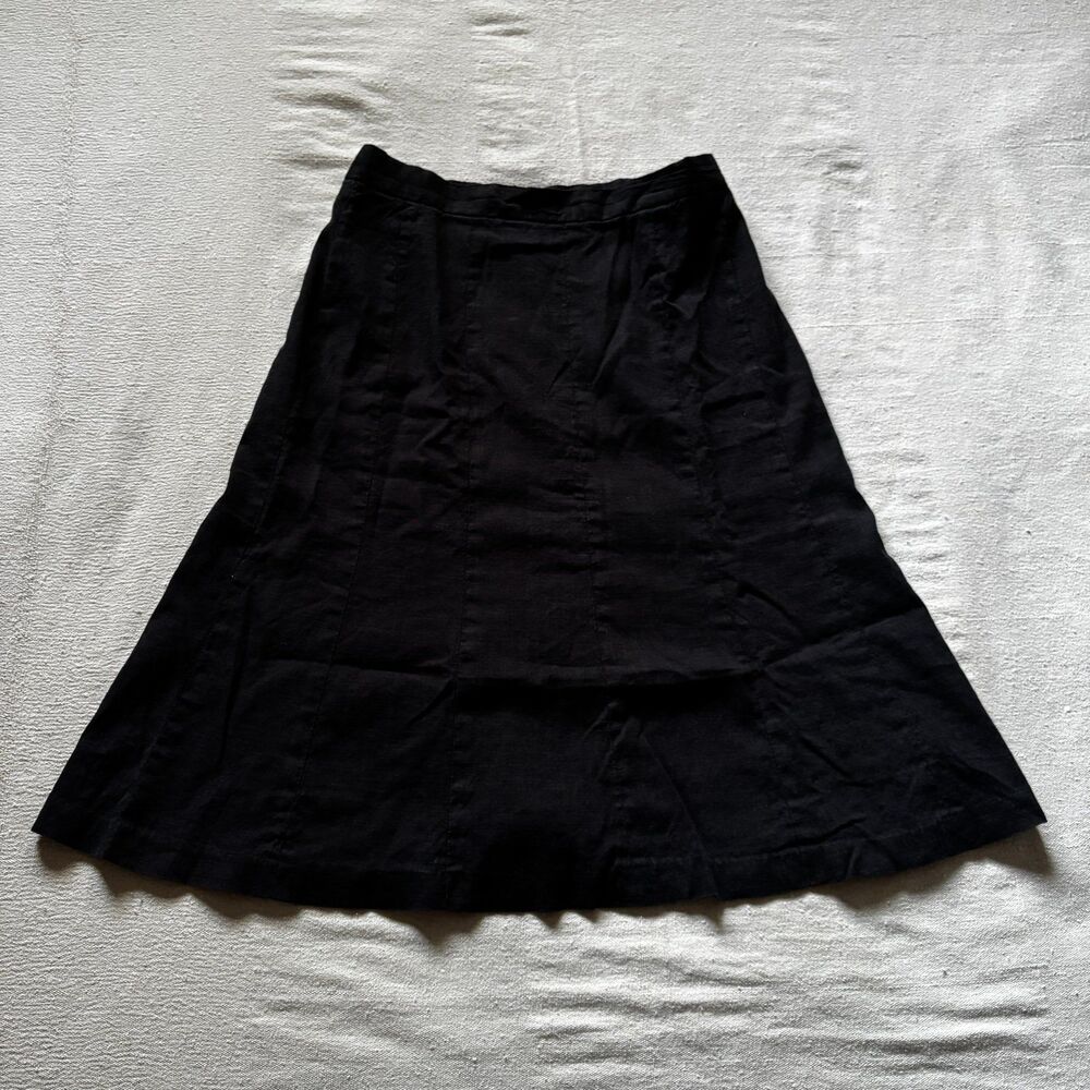 AK Anne Klein Black Linen Blend Paneled A-Line Skirt Size 6